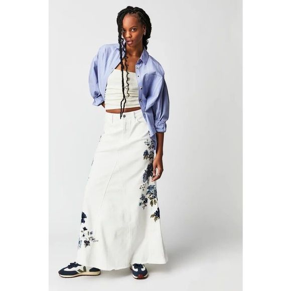 Free People Driftwood Bluebell Fleur Maxi Skirt $188